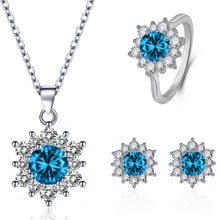 Load image into Gallery viewer, Elegant Full-diamond Snowflake Stud Earrings Pendant Necklace And Ring Jewelry Set