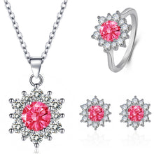 Load image into Gallery viewer, Elegant Full-diamond Snowflake Stud Earrings Pendant Necklace And Ring Jewelry Set