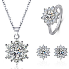 Load image into Gallery viewer, Elegant Full-diamond Snowflake Stud Earrings Pendant Necklace And Ring Jewelry Set